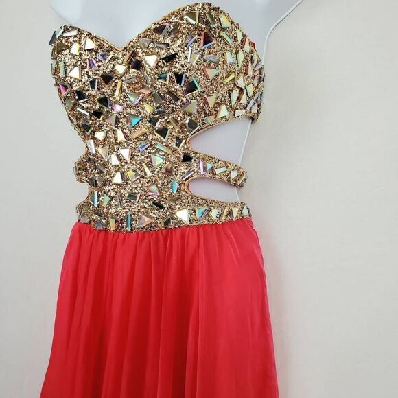 La Femme Size 2 Embellished Cut Out Dress - Picture 5 of 11